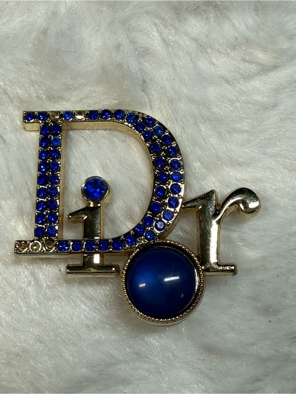 Gold Tone/Sapphire Rhinestones Charm with Blue Pearl